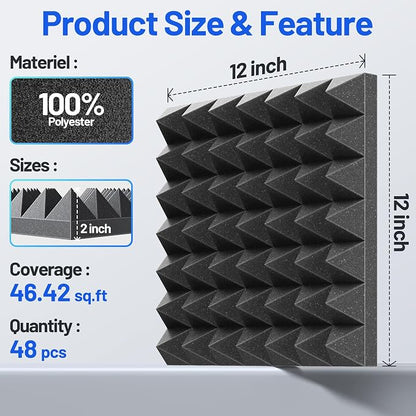 48 Pack Pyramid Sound Proof Foam Panels - Image 6
