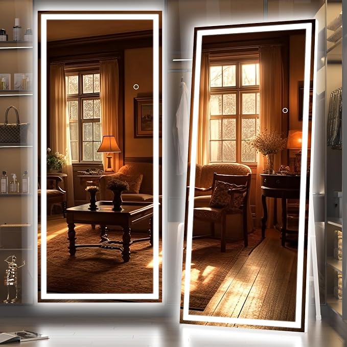 Hasipu Full Length Mirror with Lights, Full Body Dressing Hanging Mounted Mirror by Whatssuitableisthebest