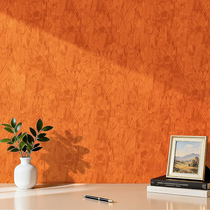 17.5"x317" Crushed Orange Velvet Peel and Stick Wallpaper Orange Wallpaper Self - Image 6