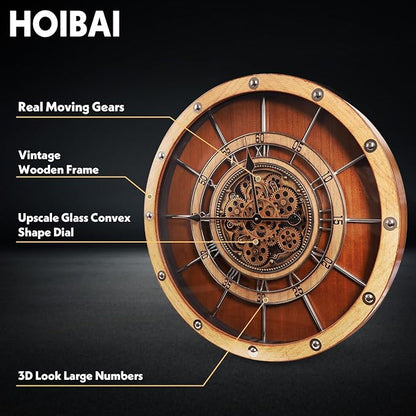 HOIBAI Wall Clock, 24 Inch Moving Gears Clock Large Wall Clock - Image 3