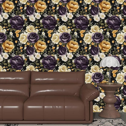 Floral Black Vintage Wallpaper Peel and Stick Dark Purple Beige Peony Contact - Image 2
