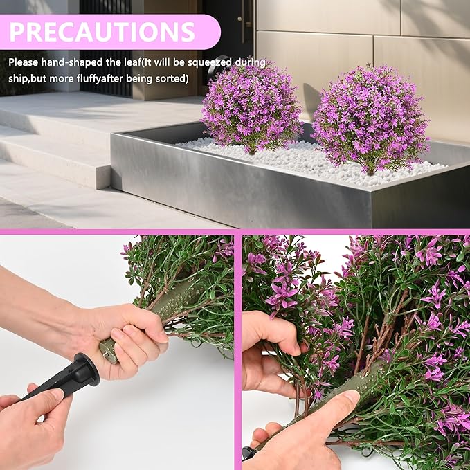 28" Artificial Boxwood Topiary Tree Purple, Set of 2 UV Resistant Fake Evergreen Shrubs Bushes with Ground Spike, Realistic Plants for Outdoor Indoor Front Porch Garden Home Decor