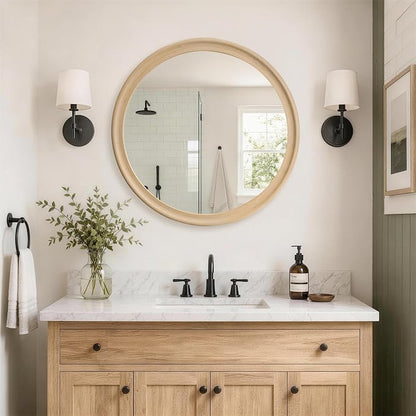 CULER Round Wall Mirrors 24 Inch, Natural Rustic Decorative Transitional Mirror - Image 2