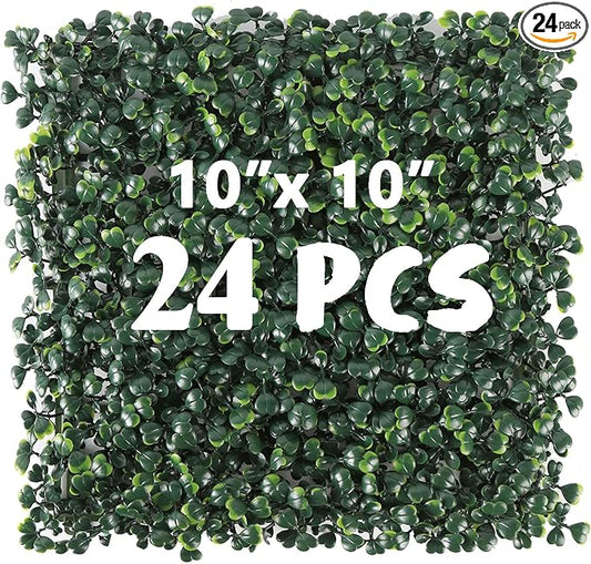 24PCS 10"x 10" Artificial Boxwood Wall Panels, UV-Anti Grass Wall Hedge Plant by Unknown
