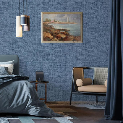 Blue Wallpaper Grasscloth Peel and Stick Wallpaper 17.7inch x 118.1inch - Image 9