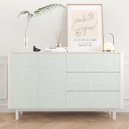VEELIKE Blue Gold Grasscloth Peel and Stick Wallpaper 15.7''x118'' - Image 6