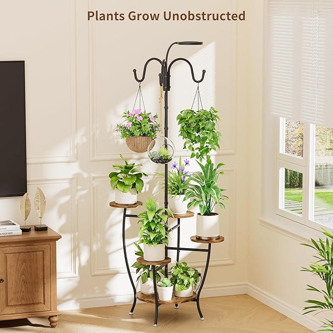 Plant Stand Indoor with Grow Light - 72" Tall Plant Shelf Indoor, 5 Tiered Corner Plant Stands for Indoor Plants, Hanging Plant Holder Flower Display Shelves for Living Room, Balcony Decor