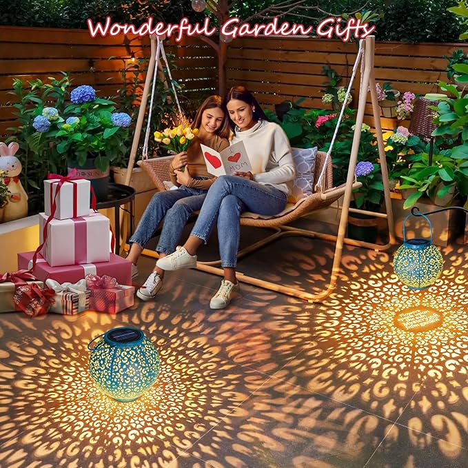 Homeimpro Solar Big Lantern Outdoor Waterproof Garden Gifts Mom, Metal Table Lights for Patio, Yard Art, Mothers Day Bithday Gifts for Women Men(1Pack, Teal Blue)