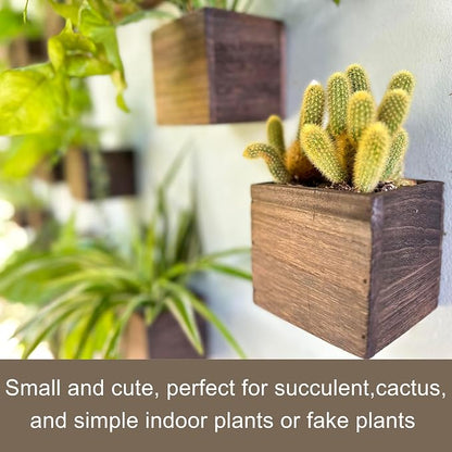 LaLaGreen Wood Planter Boxes Small Square Wooden Wall Mounted Flower Pot - Image 4