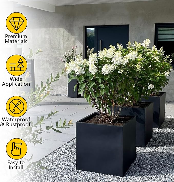 Heavy Duty Steel Planter Box (16"x16"x16"),Square Tall Planter Modern Detached for Indoor & Outdoor Planters Cube,Black Flower Plant Pot for Commercial Residential for Patio Deck & Backyard