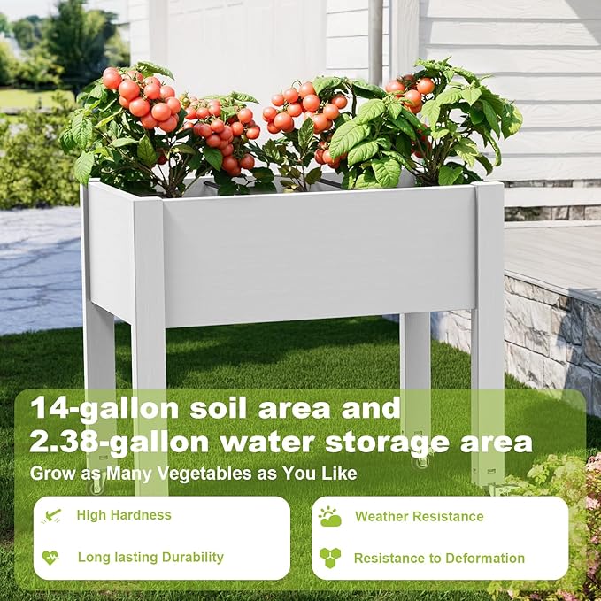 Horticulture Raised Garden Bed with Legs, Divisible Raised Resin Planter Box for Backyard, Patio, Balcony, with 4 Legs & 4 Swivel Lockable Wheels(Ashen,30.04 * 17.72 * 28.9)