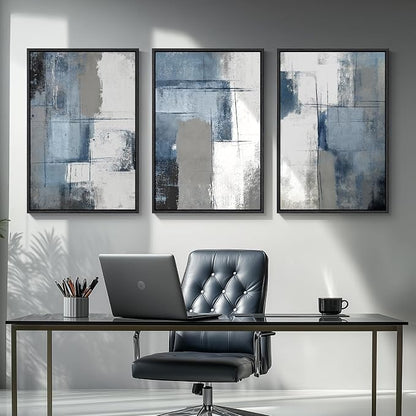Large Framed Blue and Grey Abstract Wall Art - Image 8