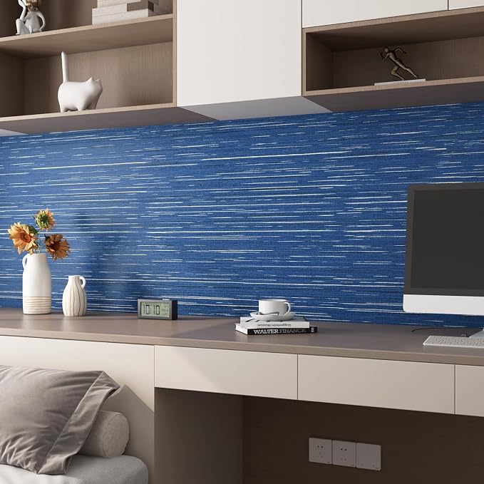 Livelynine Blue Grasscloth Peel and Stick Wallpaper Textured Prepasted Navy - Image 7