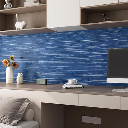 Livelynine Blue Grasscloth Peel and Stick Wallpaper Textured Prepasted Navy - Image 7