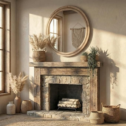 30" Round Solid Wood Mirror for Bathroom Vanity, Handcrafted Beaded Circle Wall - Image 7
