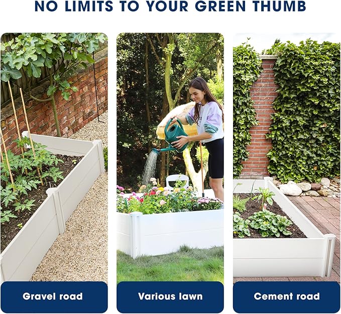 PASAMIC Durable Vinyl Raised Garden Bed, 4x4x1ft Raised Bed for Gardening, Planter Box with Open Bottom, Raised Garden Bed Outdoor, DIY Above Ground Garden Bed for Fruit, Vegetables, Herbs