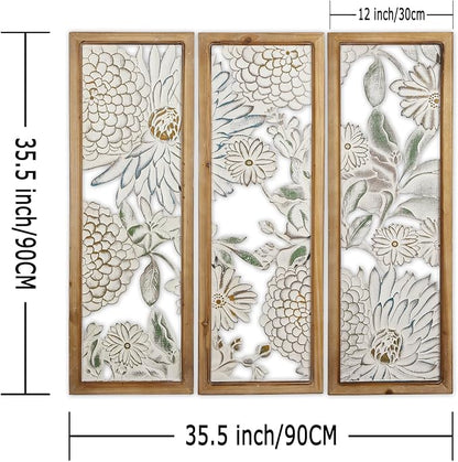 XIAOAIKA Boho Carved Wall Art Decor, 35.5 Inch Hand-Carved Panels, Antique - Image 2