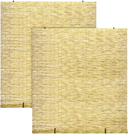 DoubleFill 2 Pcs Bamboo Shades Outdoor Reed Roll up Blinds 48" W x 72" H by DoubleFill