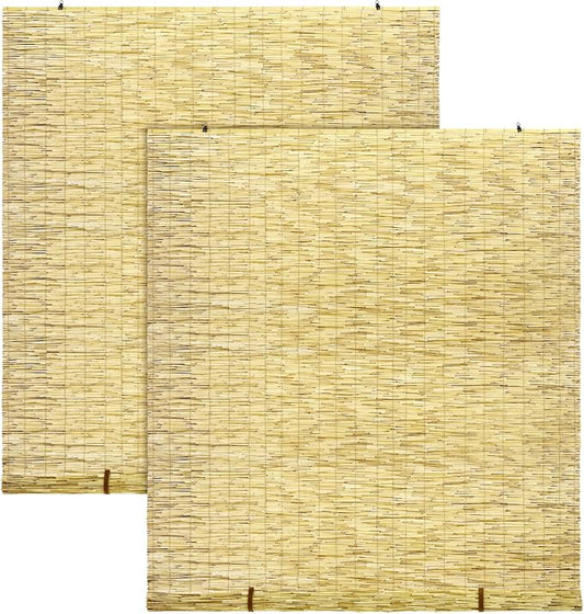 DoubleFill 2 Pcs Bamboo Shades Outdoor Reed Roll up Blinds 48" W x 72" H by DoubleFill
