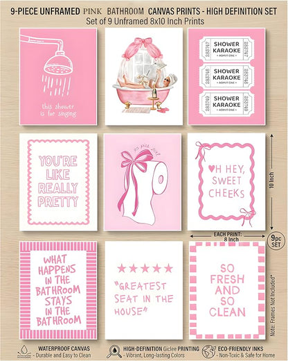 tgguytiy 9Pcs Pink Bow Bathroom Wall Art Prints, Coquette Bowknot Aesthetic - Image 3