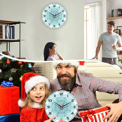 Teal Mandala Flower Wall Clock, Silent Non-Ticking, Battery Operated, Wooden - Image 7