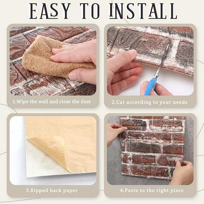Colarr 60 Pcs 58 Sq ft 3D Wall Panels Peel and Stick Faux Foam 3D Brick - Image 5