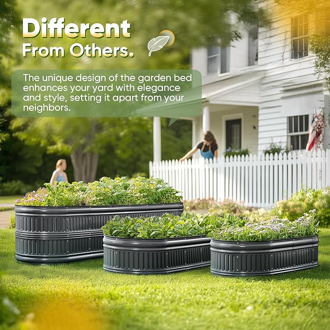 KING BIRD Raised Garden Bed Kit 2025 Upgraded Modular DIY Galvanized Planter Garden Box Outdoor for Gardening, Vegetables, Flowers, Elegant Roman Column Design, 71x24x24 in, Dark Grey