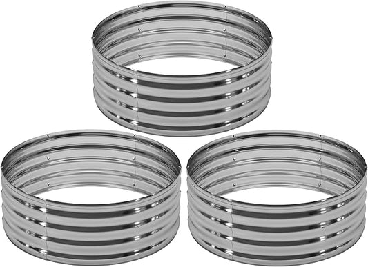 3PCS 2x2x1FT Galvanized Raised Garden Bed Kit,Vegetable Boxes-Round Metal Flower Box,Large Planter Raised Beds Outdoor Garden for Planting,Fruit,Herb-Sliver