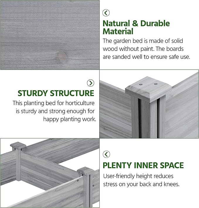 Yaheetech 8×2ft Wooden Horticulture Raised Garden Bed Divisible Elevated Planting Planter Box for Flowers/Vegetables in Backyard/Patio Outdoor, Gray, 95 x 25 x 11in