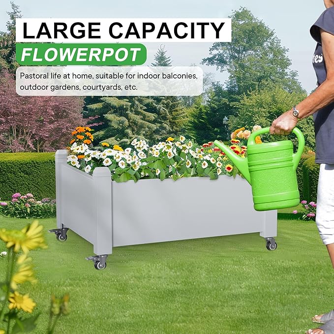 Elevated Raised Garden Bed with Legs,Outdoor Large Resin Patio Planter Box Stand Divisible with Drain Plug,Water Monitor for Plants Vegetables Flowers Fruits(Ashen)