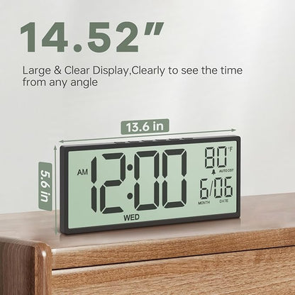 JALL 14.5" Large Digital Wall Clock Battery Operated - Image 2