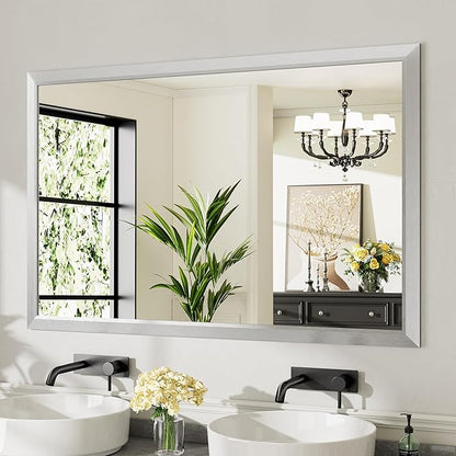 55x36 Inch Brushed Silver Bathroom Mirror by Briivuemodernmirrors