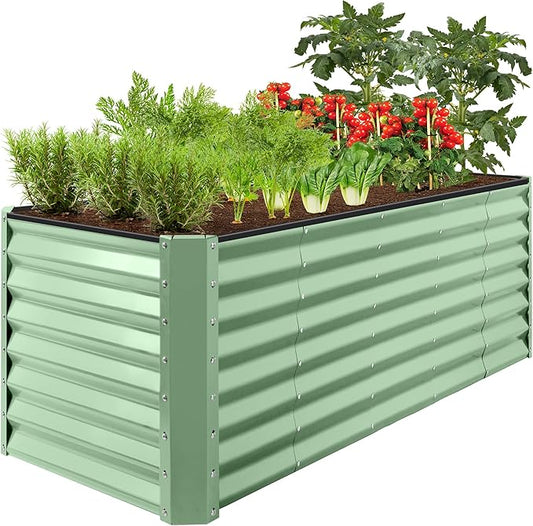 Best Choice Products 8x2x2ft Outdoor Metal Raised Garden Bed, Rectangular Deep Root Planter Box for Vegetables, Flowers, Herbs, and Succulents w/ 239 Gallon Capacity - Sage Green