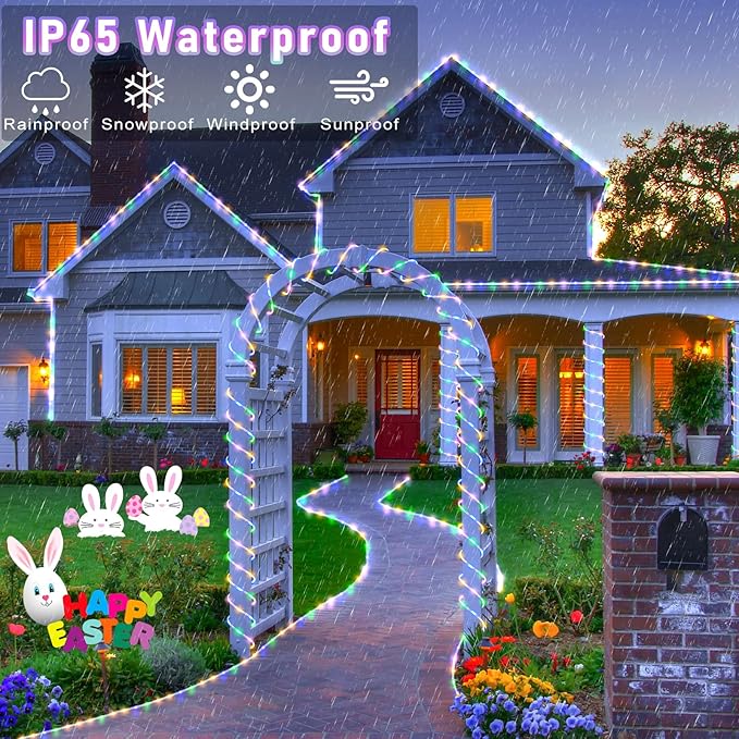 Easter Lights, 100FT 300 LED Rope Lights Outdoor, Plug in String Lights with Waterproof 8 Modes, Connectable Twinkle Light for Indoor House Patio Garden Party Decorations, Pastel Multicolor