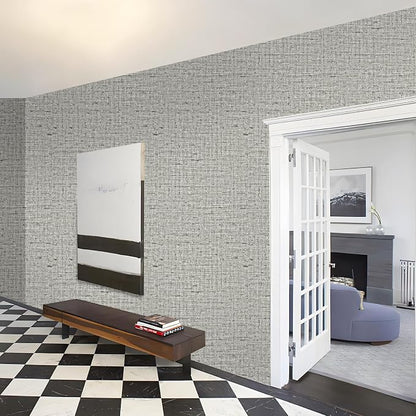 15.75"x787.4" Gray Grasscloth Wallpaper Peel and Stick Removable Textured Wall - Image 5