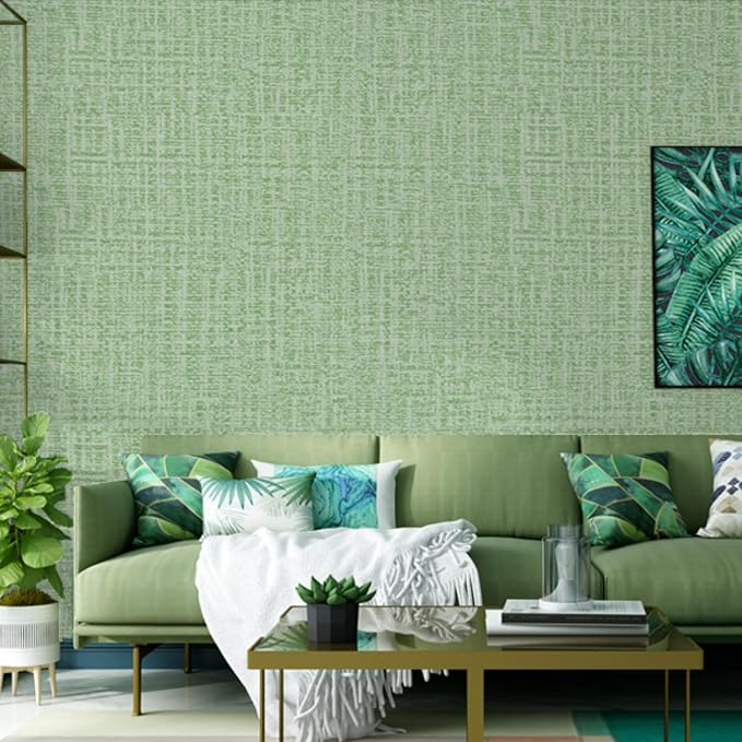 TANONE Contact Paper Peel and Stick, Grasscloth Green Wallpaper Self Adhesive - Image 4