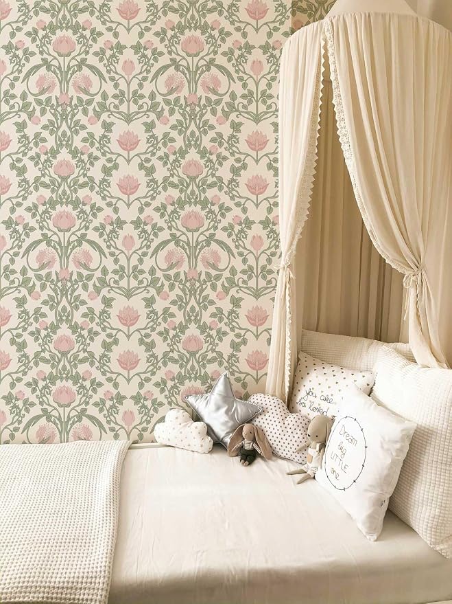 YXTII Peel and Stick Wallpaper Pink Floral Damask Wallpaper - Image 3