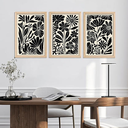YWJKWLGS Abstract Floral Wall Art Set of 3, 16x24 Inch Black Boho Flower Prints - Image 6