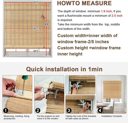No Tool No Drill Bamboo Blinds for Interior Windows, Bamboo Shades for Indoor - Image 6