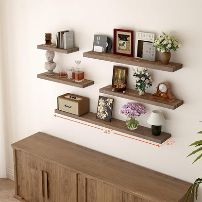 BGMG Floating Shelves for Wall 48 inch Long Set of 2, Wide Rustic Wooden Wall - Image 4