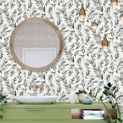 Livebor Green Leaf Peel and Stick Wallpaper Olive Leaf Contact Paper 17.7inch x - Image 7