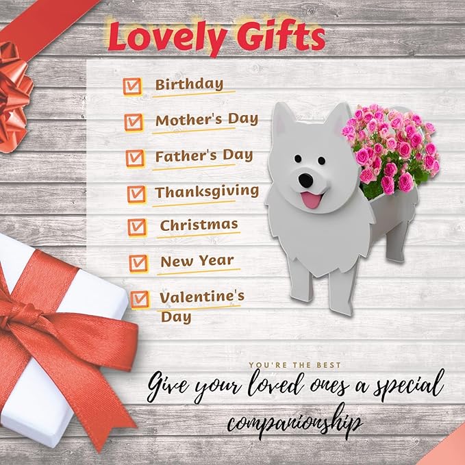 Samoan Dog Planter Plant Pots,Cute Garden Dog Flower Planter,Dog Planters Birthday Gifts for Women,Office,Indoor/Outdoor Decor（9.45 * 6.77 * 13.46in）