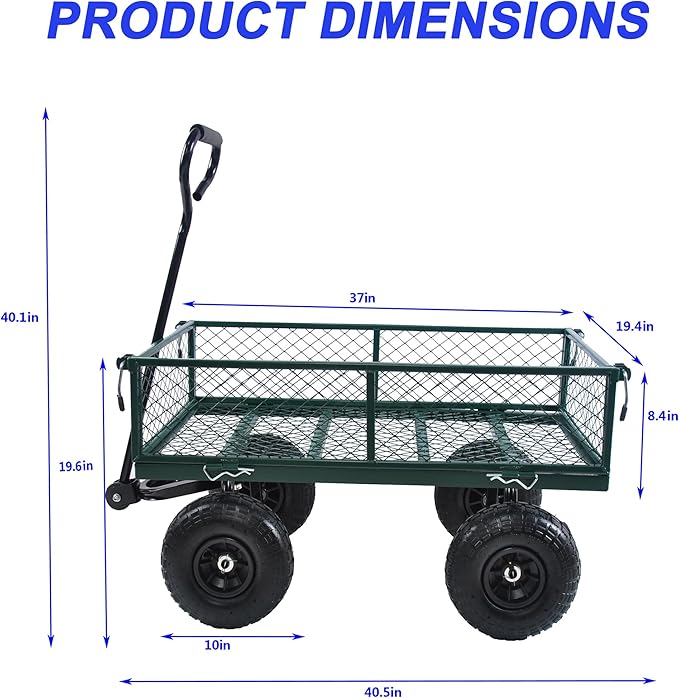 Heavy Duty 400 Lbs Capacity Mesh Steel Garden Cart Folding Utility Wagon with Removable Sides Multi-Purpose