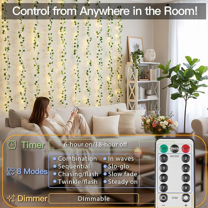 suddus Vines with Lights for Bedroom, 150 LED Fairy Lights with Vines, Ivy - Image 3