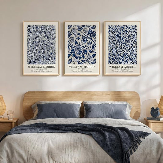 Framed William Morris Wall Art Set of 3, Large Vintage Blue Botanical Floral - Image 2