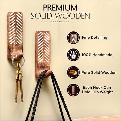 IndianShelf 10 LB- 12 Pieces Decorative Wood Adhesive Wall Hooks–Boho Peel and - Image 5