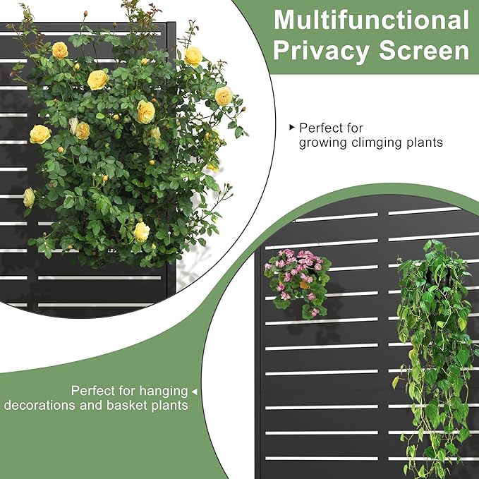 Casaphoria Metal Raised Garden Bed, 47"x24"x12" Planter Box for Climbing Plants, Vegetables & Vines, Features Drainage Holes and Privacy Screen (Black-Louvered)