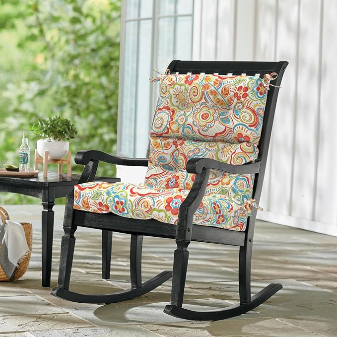 LVTXIII Outdoor Seat/Back Chair Cushion Patio Tufted High Back Cushion, Seasonal Replacement Rocking Chair Cushion with Ties (22” W x 20D”, Set of 2, Flower Red)