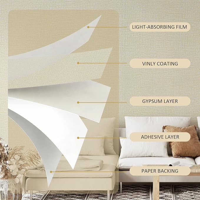 Guvana Grasscloth Peel and Stick Wallpaper Cream Textured Contact Paper Modern - Image 3
