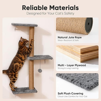 FUKUMARU Cat Wall Shelves, Stable & Safe 4 in 1 Cat Walls Furniture Set - Image 3